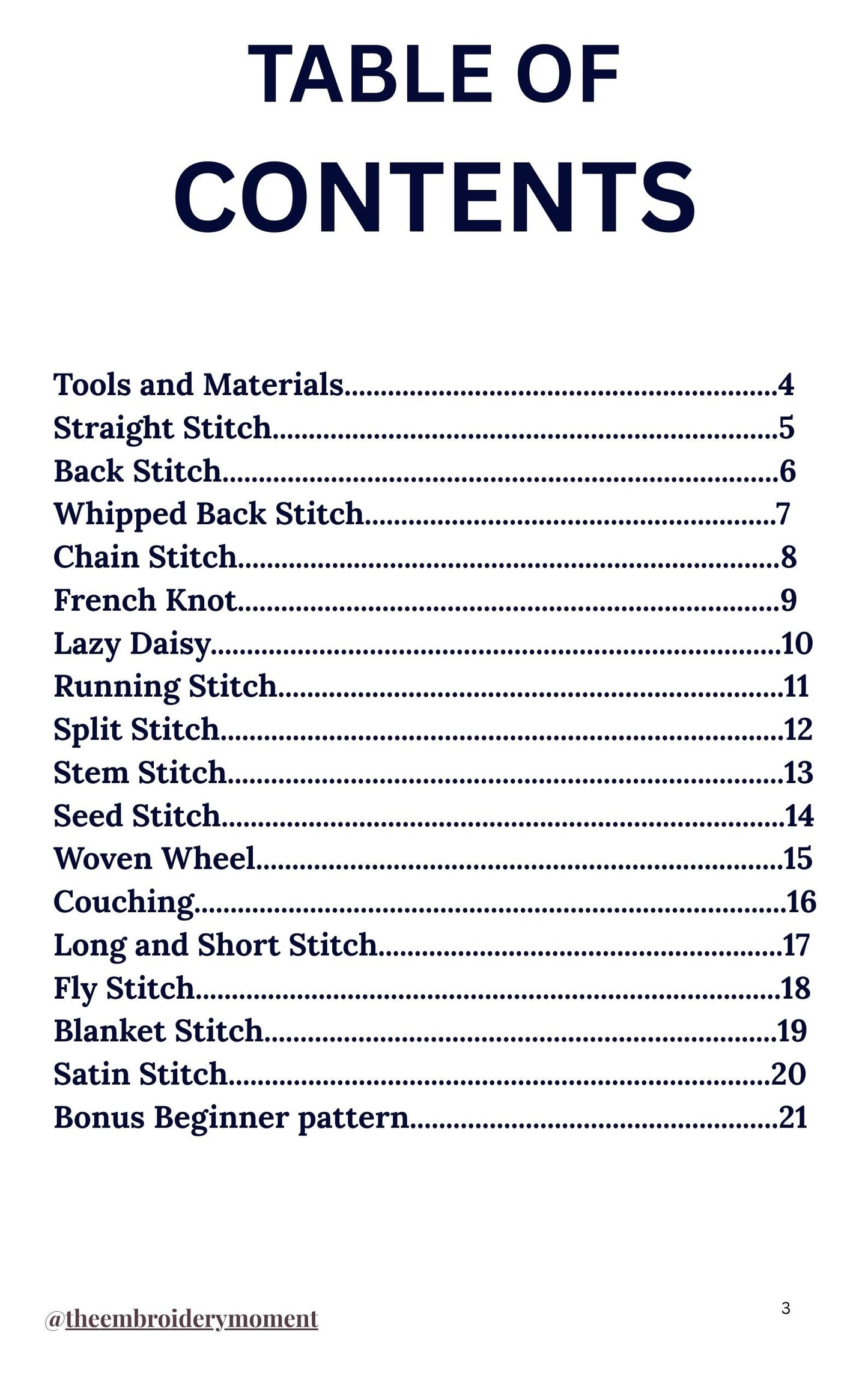 Hand Embroidery Stitch Guide, Step by Step 15 Beginner Stitch (PDF Digital Download)