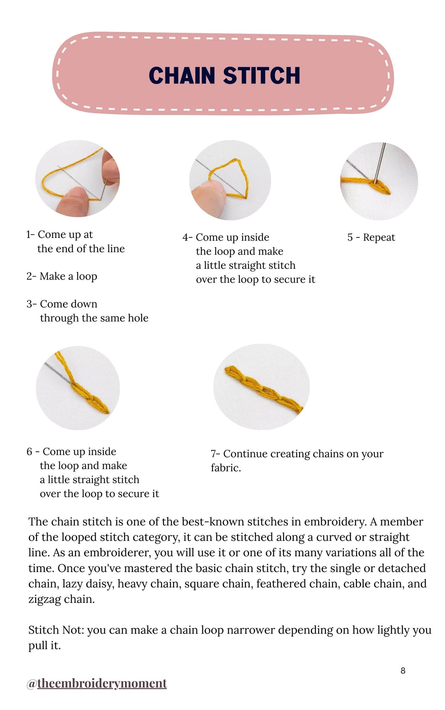 Hand Embroidery Stitch Guide, Step by Step 15 Beginner Stitch (PDF Digital Download)
